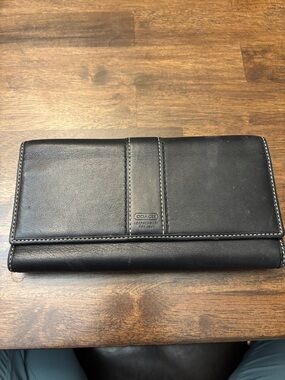 Coach Lilac Leather Trifold Wallet with Black Trim